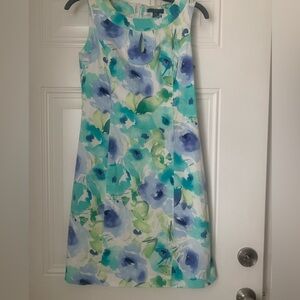 Classic Chaps Blue and Green Abstract Floral Dress Size 4